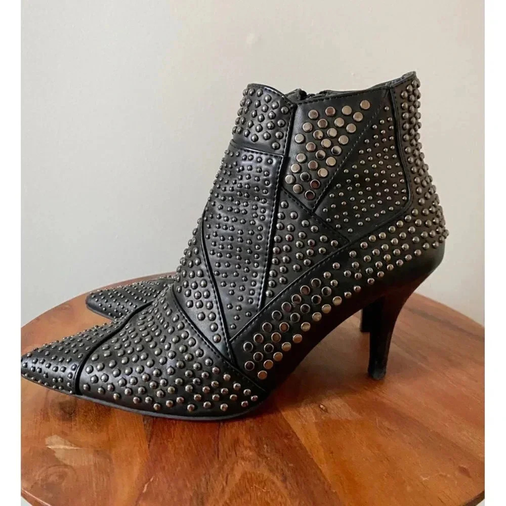 Jeffrey Campbell Boots Women’s 6.5 Studded Black Heeled Booties Pointed Toe